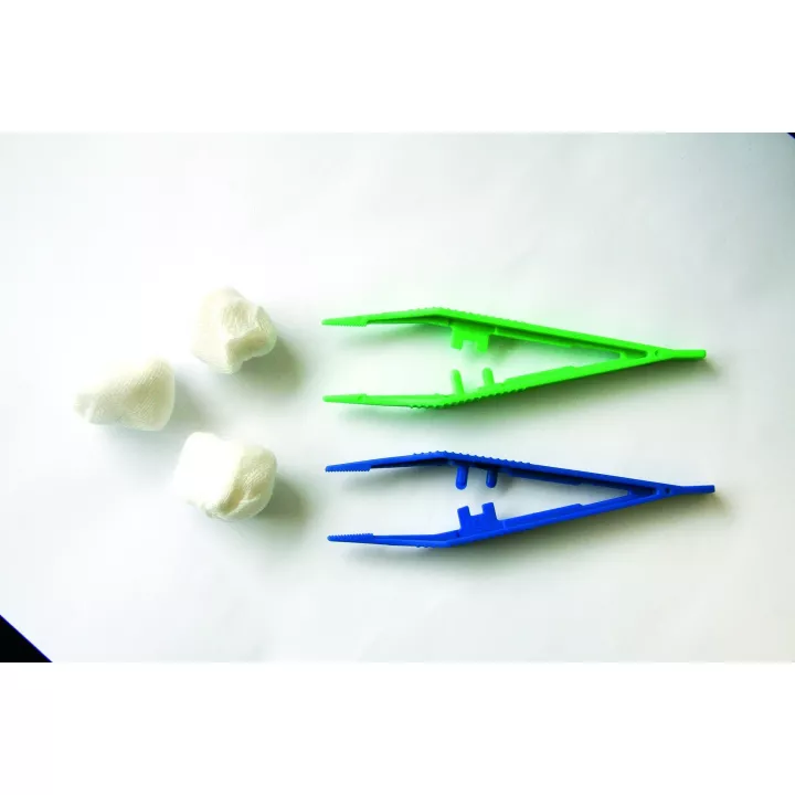 Pince anatomique bleue bouts mousses, 12.5 cm, carton de 100