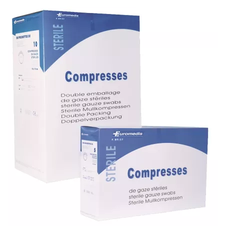 Compresses de gaze stériles, simple emballage, sachet de 2