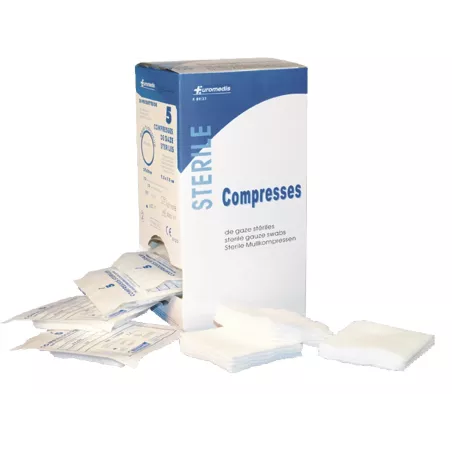 Compresses de gaze stériles emballées par 5, boîte de 100 ou 125