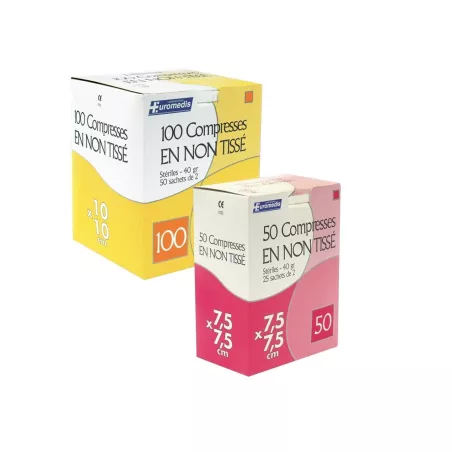 Compresses en non-tissé stériles, emballage par paire, boîte de 100