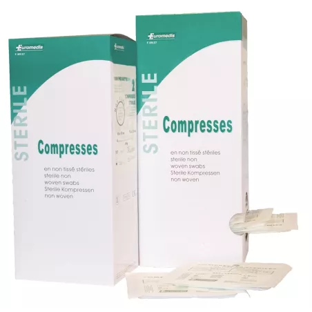 Compresse en non-tissé stérile 40 g/m², 10 x 10 cm, boîte de 500