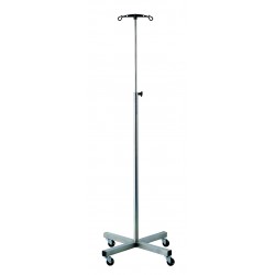 Porte sérum inox avec pied quadripode, 2 ou 4 crochets, roues antistatiques