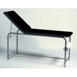 Divan d'examen en inox, sellerie simili cuir noir