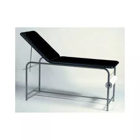 Divan d'examen en inox, sellerie simili cuir noir