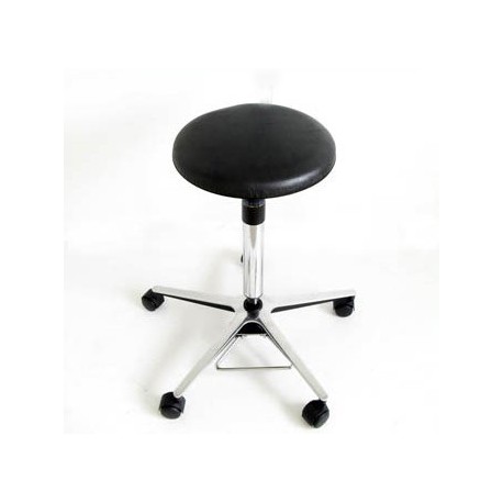 Tabouret à vérin inversé, pied 5 branches en inox, commande au pied