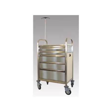Chariot d'urgence complet tout inox 700 x 445 mm