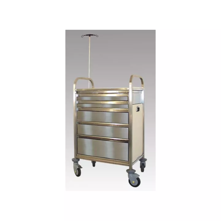 Chariot d'urgence complet tout inox 700 x 445 mm