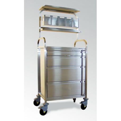 Chariot d'anesthésie complet tout inox 700 x 445 mm