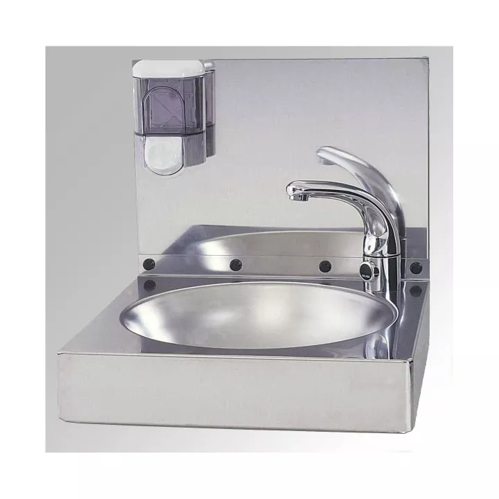 Poste de lavage des mains en inox avec dosseret et distributeur savon