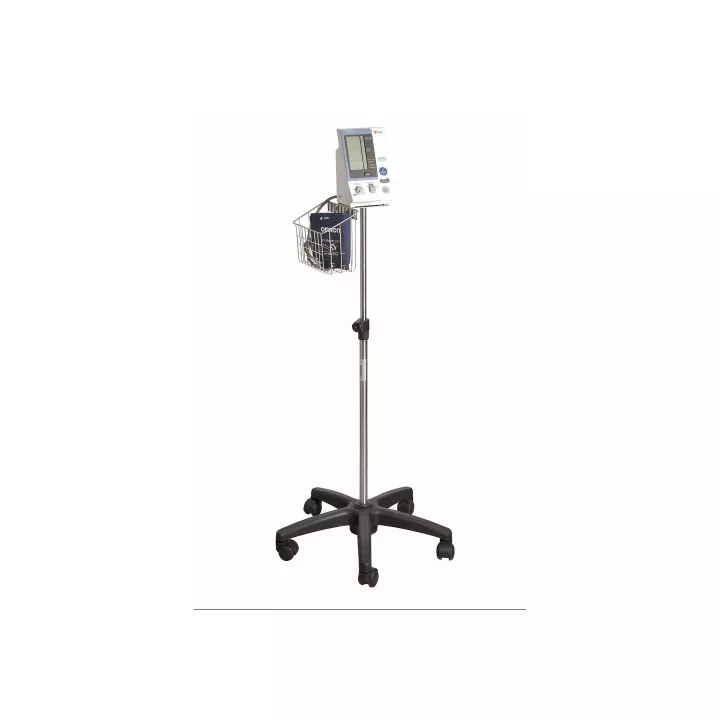 Pied mobile à roulettes, tige inox 5 branches, pour OMRON 907