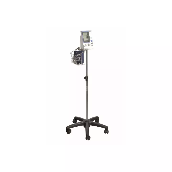 Pied mobile à roulettes, tige inox 5 branches, pour OMRON 907