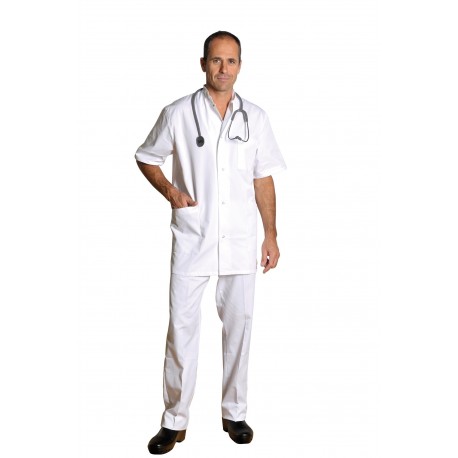 Tunique Corail homme, sergé, col officier, blanc, taille 0 à 6