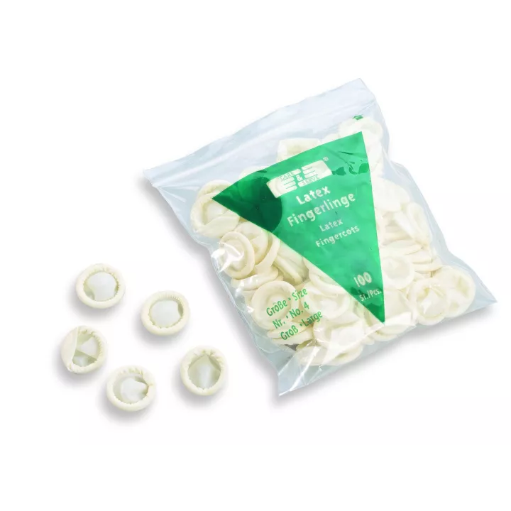 Doigtier roulé latex sans poudre, sachet de 100 pièces