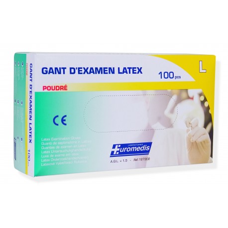 Gants d'examens latex poudrés, boîte de 100