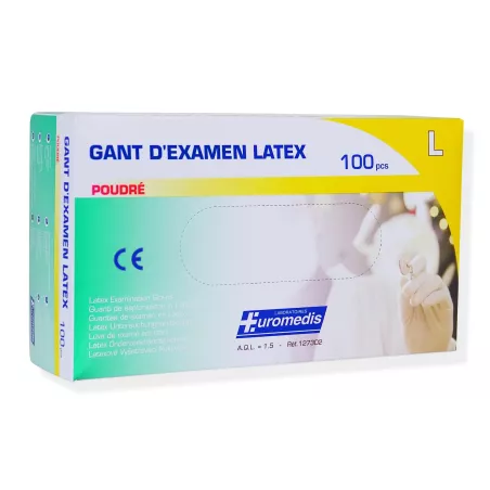 Gants d'examens latex poudrés, boîte de 100