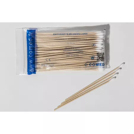 Bâtonnets écouvillons en bois, le sachet de 100 pcs