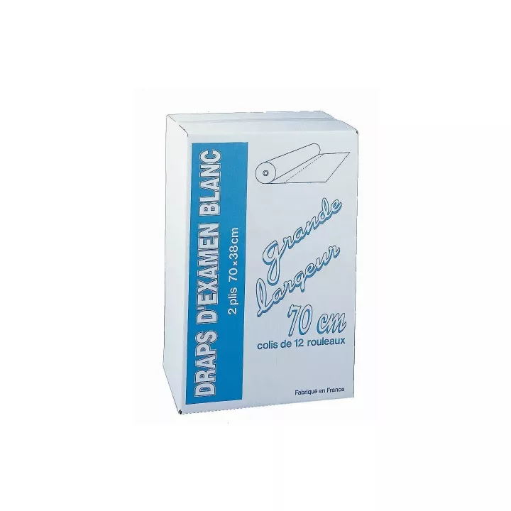 Drap d'examen blanc, Largeur 70 x 38 cm, 100 formats, Lot de 12 rlx