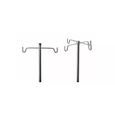 Tige porte sérum de bloc, droite, 2 ou 4 crochets inox U