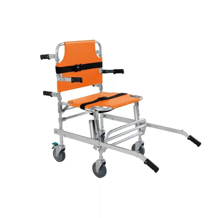 Chaise évacuation, Orange. 4 roues.