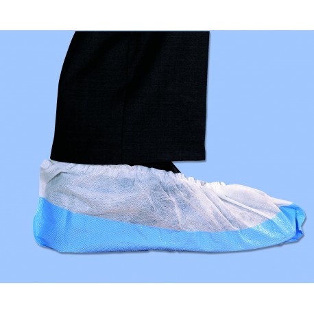 Surchaussure blanche avec semelle antidéparante bleue imperméable