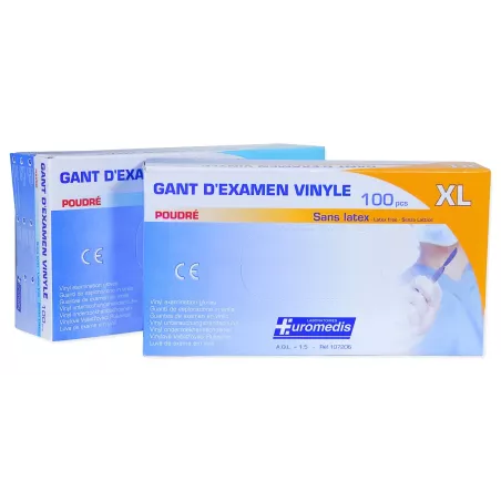 Gants d'examen vinyle, 240 mm , poudrés, boîte de 100