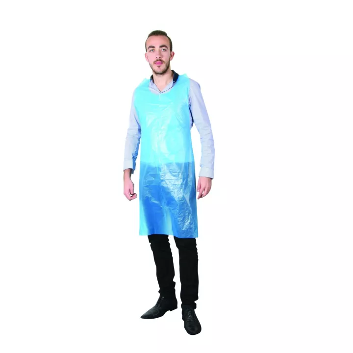 Tablier en polyéthylène opaque, blanc ou bleu, par 100