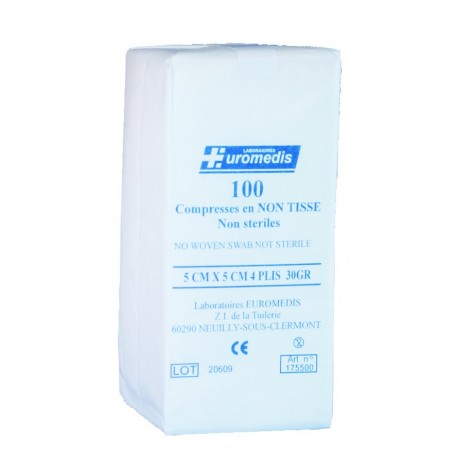 Compresse en non-tissé, non stérile, 30 g/m², sachet de 100