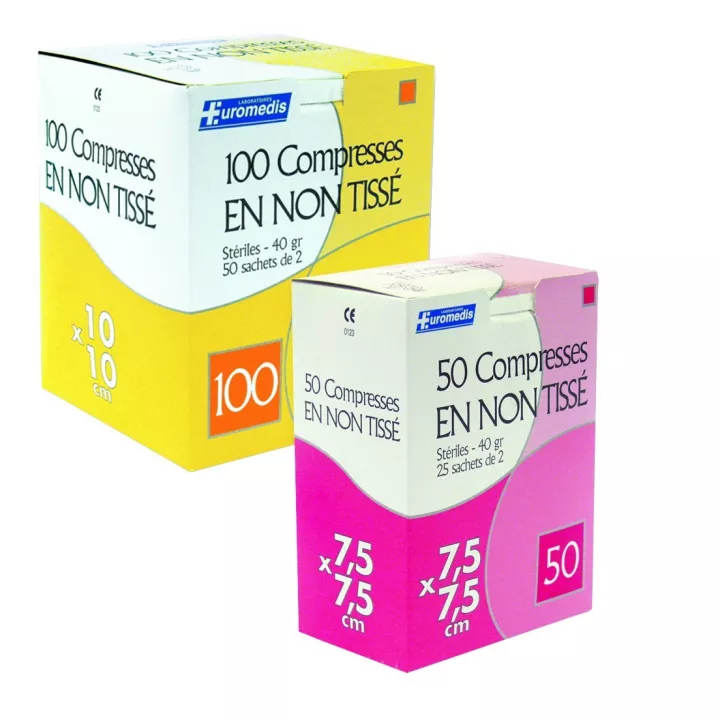 Compresses en non-tissé stériles, emballées par 2