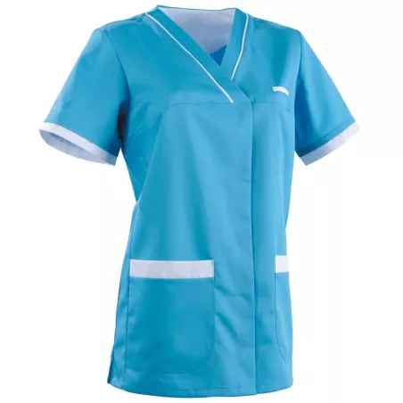 Tunique femme cintrée ALEXANDRA, turquoise / blanc, tailles 00 à 6