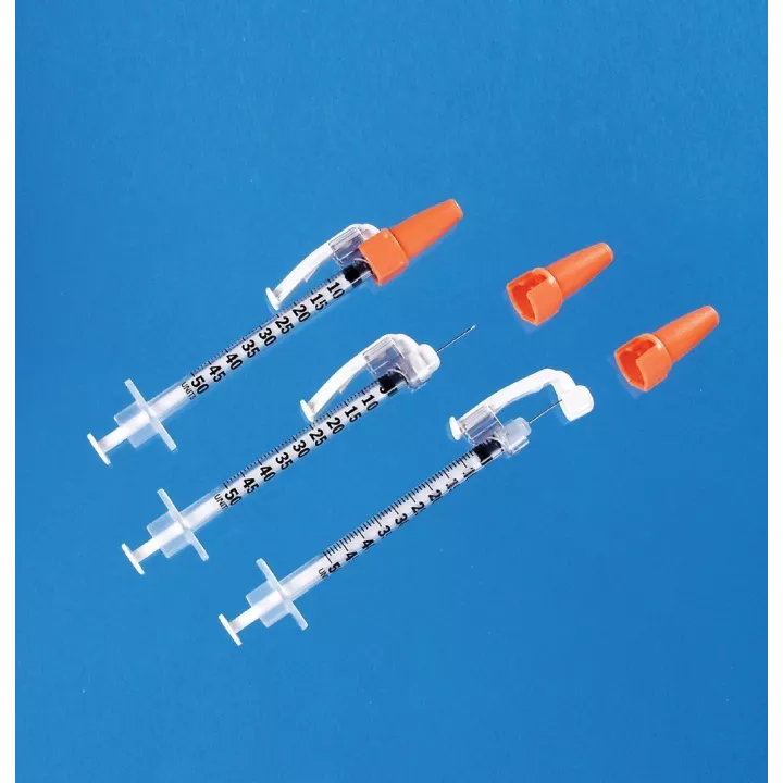 Seringue à insuline  avec aiguille sécurisée BD SafetyGlide™, x 100