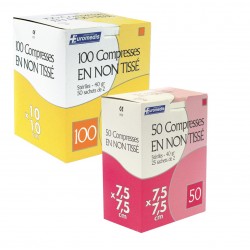 Compresses en non-tissé stériles, emballées par paire, boîte de 50