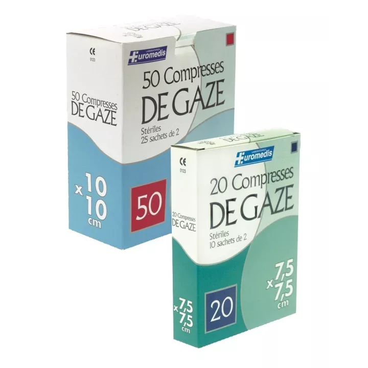 Compresses de gaze stériles, emballées par paire, boîte de 50