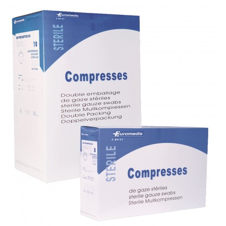 Compresses de gaze stériles, simple emballage, 5 x 5 cm, sachet de 2