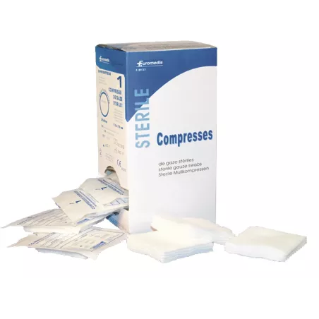 Compresses de gaze stériles, tissage 17 fils, sachet de 5