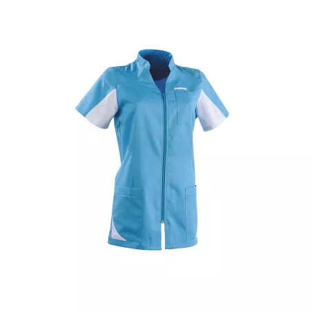 Tunique cintrée SANDRINE, Bleu à manches blanche de T00 à T6