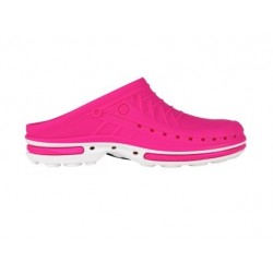 Sabots CLOG semelle blanche corps fuchsia, sans bride