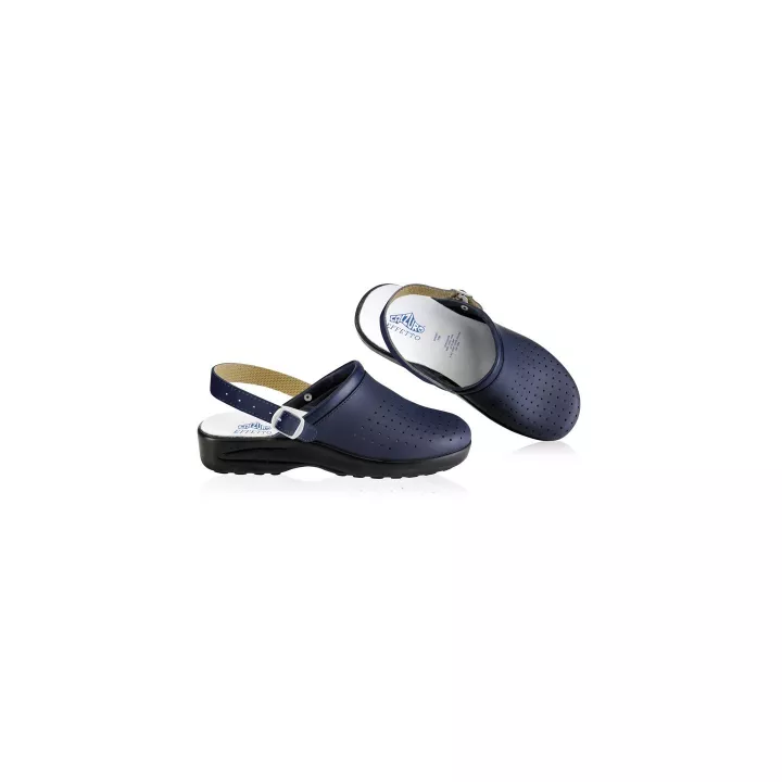 Sabots cuir, bleu abysse, EFFETO avec bride