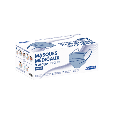 Masque 3 plis chirurgien type IIR bleu foncé avec élastiques 